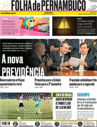 Capa do jornal Folha de Pernambuco 21/02/2019