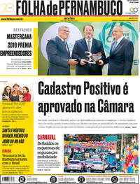 Capa do jornal Folha de Pernambuco 22/02/2019