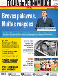 Capa do jornal Folha de Pernambuco 23/01/2019
