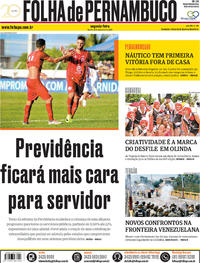 Capa do jornal Folha de Pernambuco 25/02/2019
