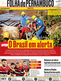 Capa do jornal Folha de Pernambuco 28/01/2019