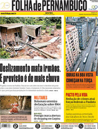 Capa do jornal Folha de Pernambuco 29/03/2019