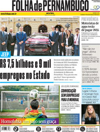 Capa do jornal Folha de Pernambuco 17/05/2019