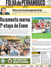 Capa do jornal Folha de Pernambuco 04/11/2019