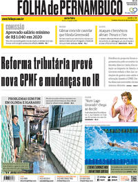 Capa do jornal Folha de Pernambuco 09/08/2019