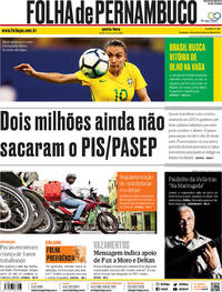 Capa do jornal Folha de Pernambuco 13/06/2019