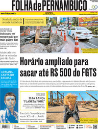 Capa do jornal Folha de Pernambuco 13/09/2019