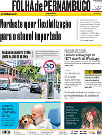Capa do jornal Folha de Pernambuco 19/09/2019