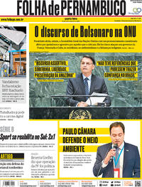 Capa do jornal Folha de Pernambuco 25/09/2019