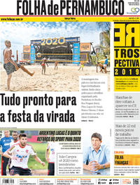 Capa do jornal Folha de Pernambuco 31/12/2019
