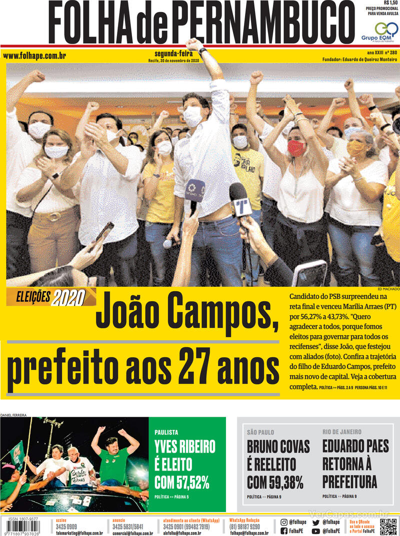 Capa do jornal Folha de Pernambuco 30/11/2020