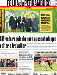 Capa do jornal Folha de Pernambuco 07/02/2020