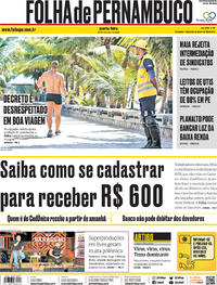 Capa do jornal Folha de Pernambuco 08/04/2020