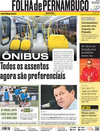 Capa do jornal Folha de Pernambuco 12/02/2020