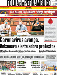 Capa do jornal Folha de Pernambuco 13/03/2020