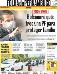 Capa do jornal Folha de Pernambuco 13/05/2020