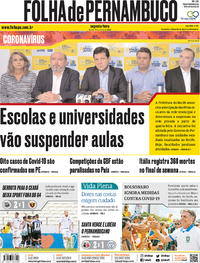 Capa do jornal Folha de Pernambuco 16/03/2020