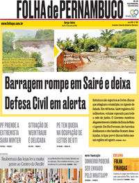 Capa do jornal Folha de Pernambuco 16/06/2020