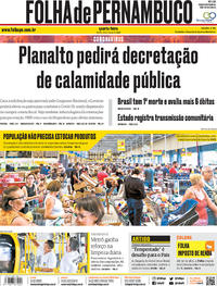 Capa do jornal Folha de Pernambuco 18/03/2020