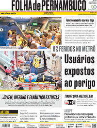 Capa do jornal Folha de Pernambuco 19/02/2020