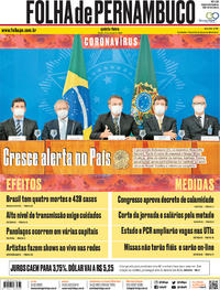 Capa do jornal Folha de Pernambuco 19/03/2020