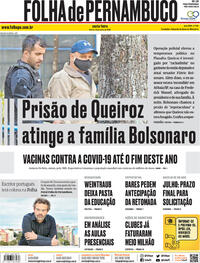 Capa do jornal Folha de Pernambuco 19/06/2020