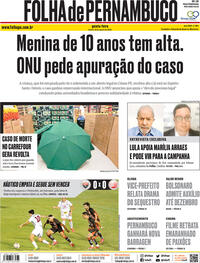 Capa do jornal Folha de Pernambuco 20/08/2020