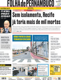 Capa do jornal Folha de Pernambuco 22/04/2020