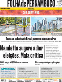Capa do jornal Folha de Pernambuco 23/03/2020