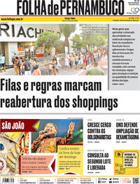 Capa do jornal Folha de Pernambuco 23/06/2020