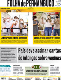 Capa do jornal Folha de Pernambuco 23/11/2020