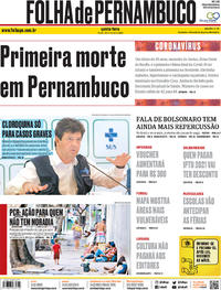 Capa do jornal Folha de Pernambuco 26/03/2020
