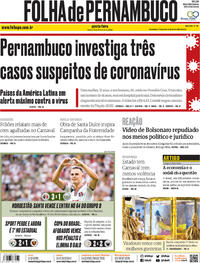 Capa do jornal Folha de Pernambuco 27/02/2020