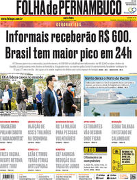 Capa do jornal Folha de Pernambuco 27/03/2020