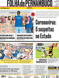 Capa do jornal Folha de Pernambuco 28/02/2020