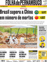 Capa do jornal Folha de Pernambuco 29/04/2020