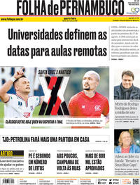 Capa do jornal Folha de Pernambuco 29/07/2020