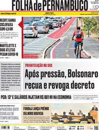 Capa do jornal Folha de Pernambuco 29/10/2020