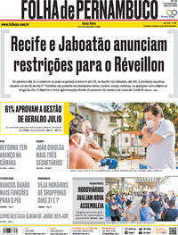 Capa do jornal Folha de Pernambuco 29/12/2020