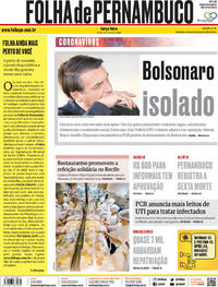 Capa do jornal Folha de Pernambuco 31/03/2020