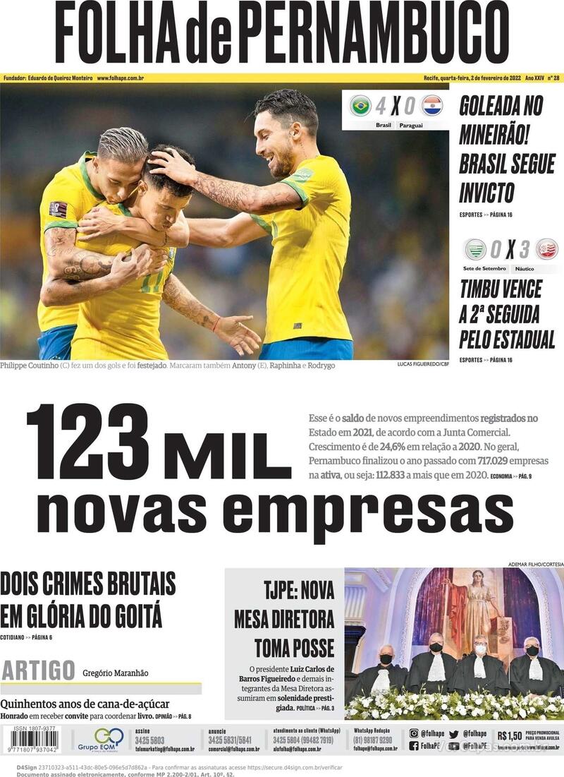 Capa Folha De Pernambuco S Bado De Janeiro De