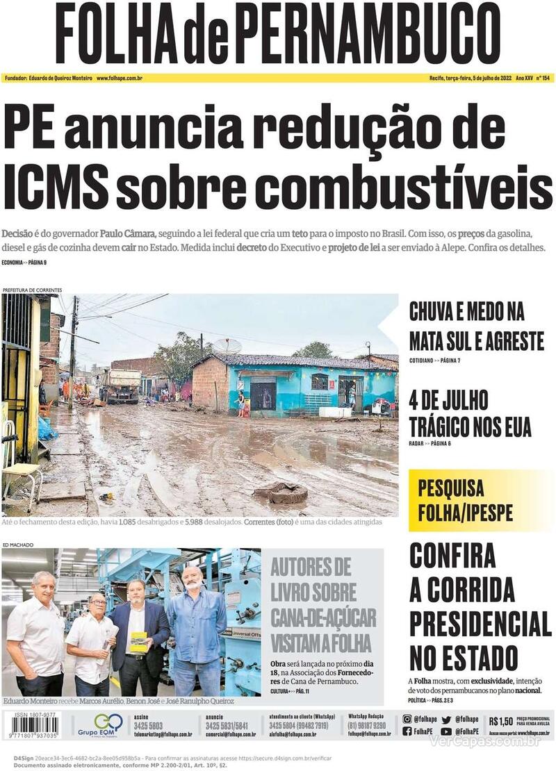 Capa do jornal Folha de Pernambuco 04/03/2020