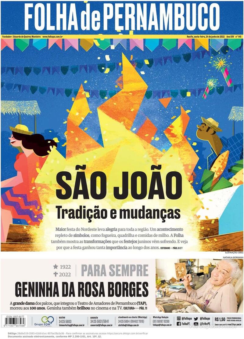 Capa Folha De Pernambuco Terça,23 De Abril De 2019