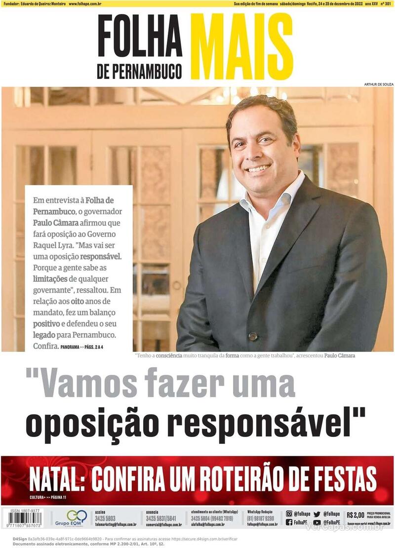 Capa Folha De Pernambuco Quinta De Dezembro De