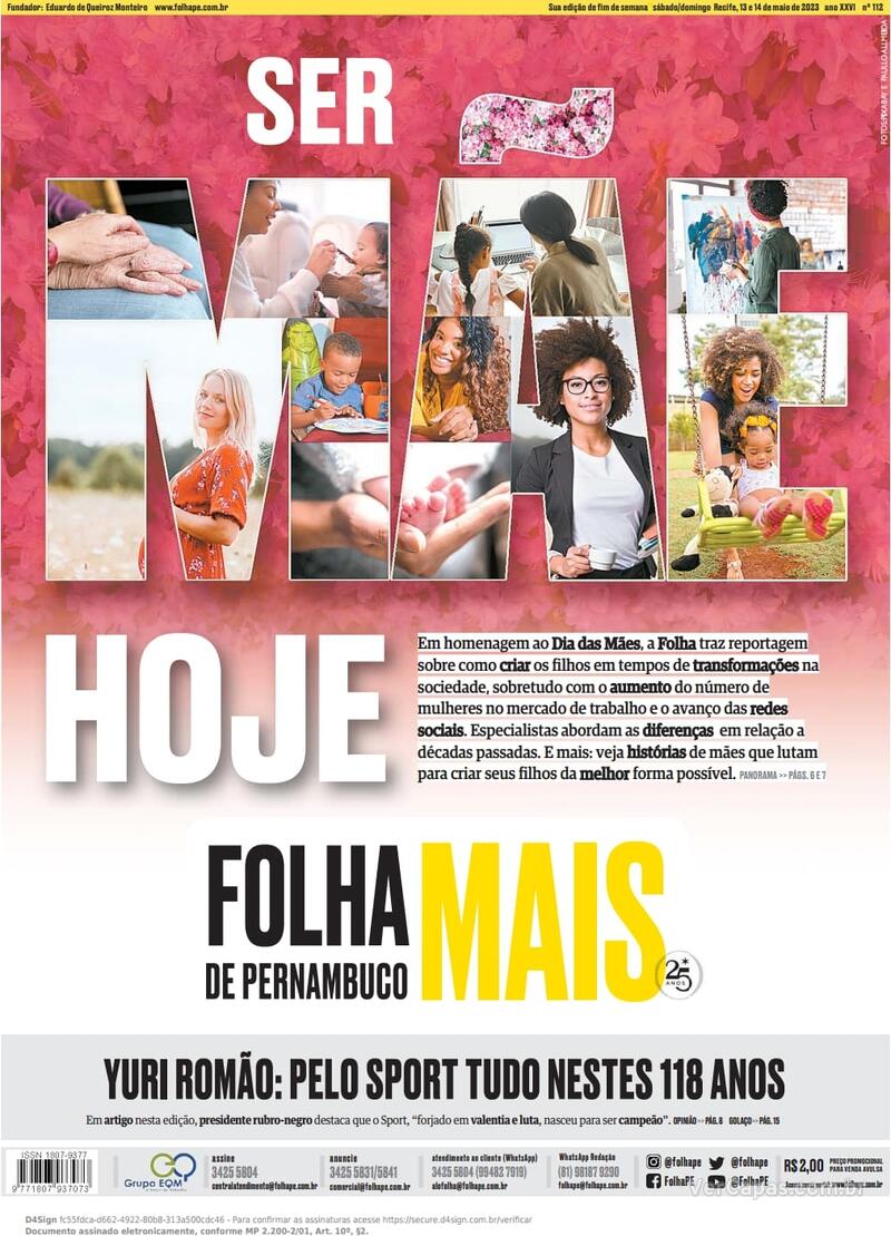 Capa Folha De Pernambuco Sábado,13 De Maio De 2023