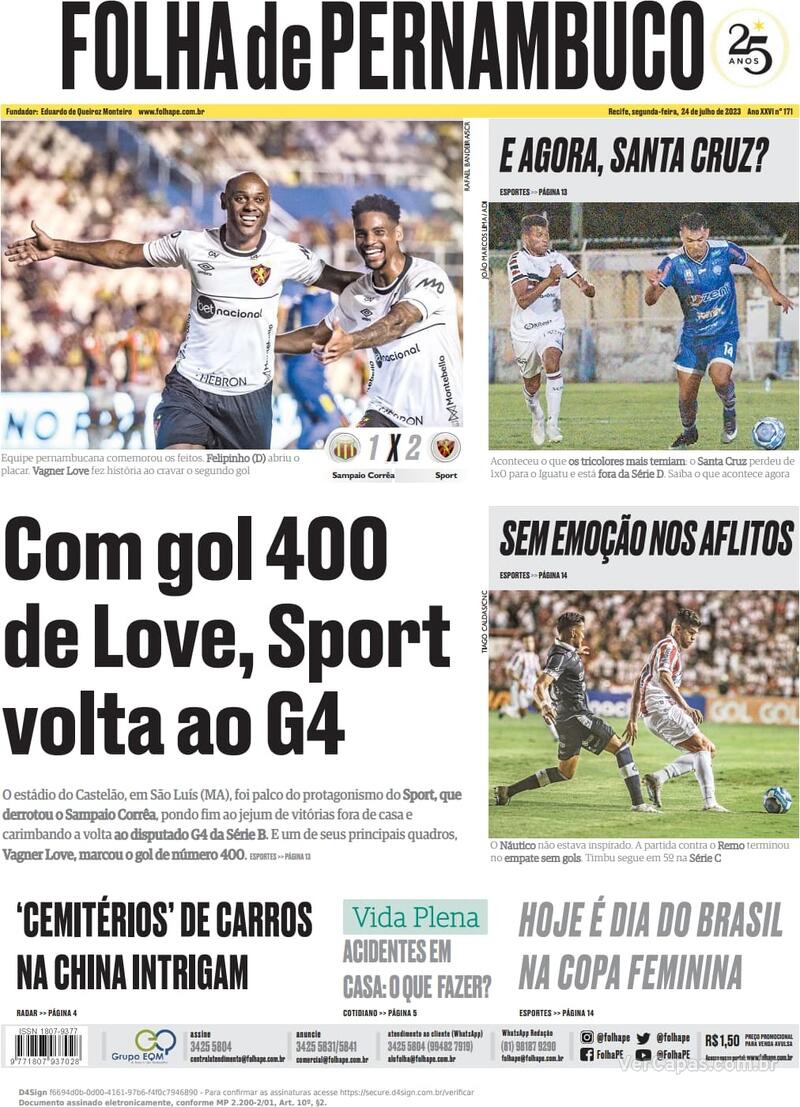 Capa Folha De Pernambuco Quarta, 7 De Junho De 2023