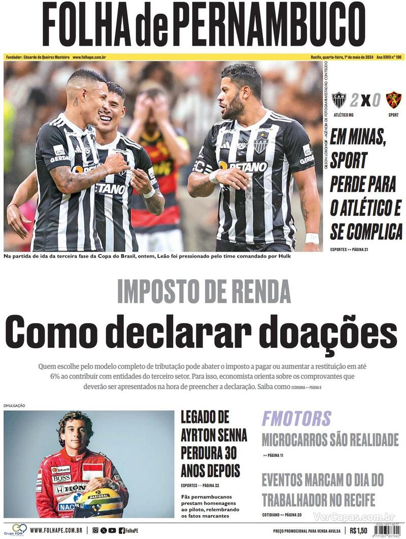 Capa Folha De Pernambuco Edi O Quarta De Maio De