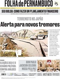 Capa do jornal Folha de Pernambuco 02/01/2024
