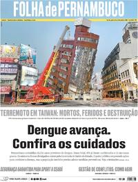 Capa do jornal Folha de Pernambuco 04/04/2024