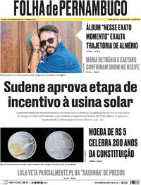 Capa do jornal Folha de Pernambuco 12/04/2024
